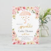 Invitation Saupoudrer Baby shower Pastel Floral Gold Glam (Debout devant)