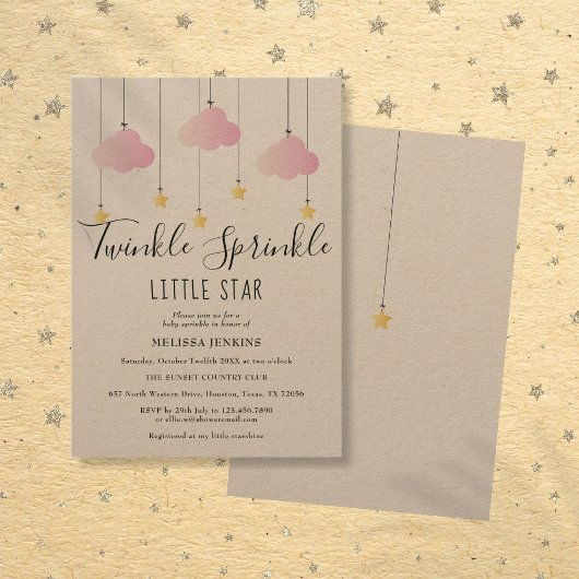Invitation Saupoudrer Baby shower rose Rustique Boho
