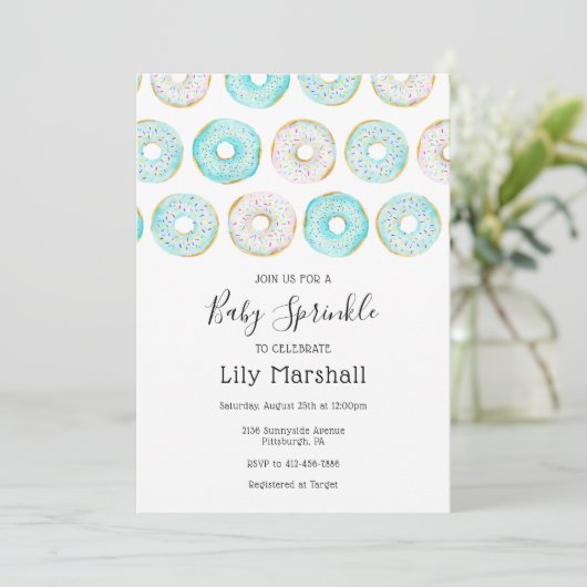 Invitation Saupoudrer bébé Donut (Debout devant)
