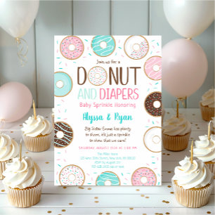 Invitation Saupoudrer de bébé avec beigne et diapères roses