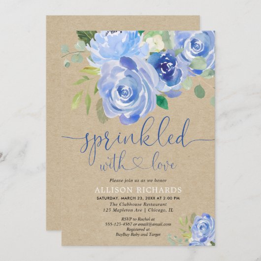 Invitation Saupoudrer de bébé bleu rustique (Devant / Derrière)