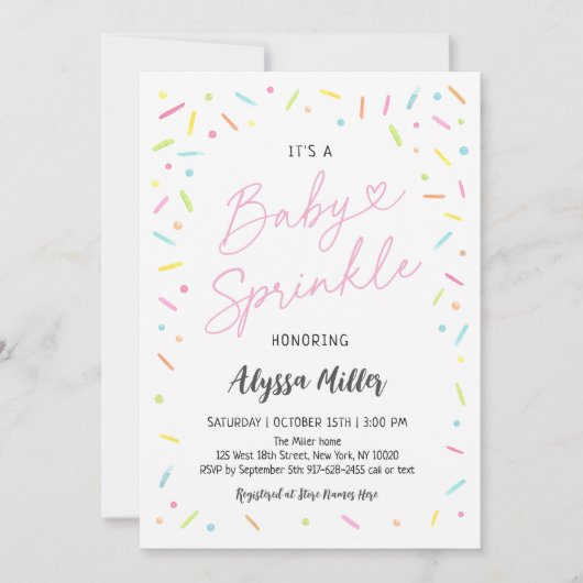 Invitation Saupoudrer de bébé rose (Devant)