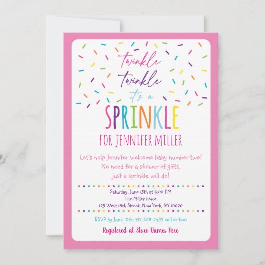 Invitation Saupoudrer de bébé rose (Devant)