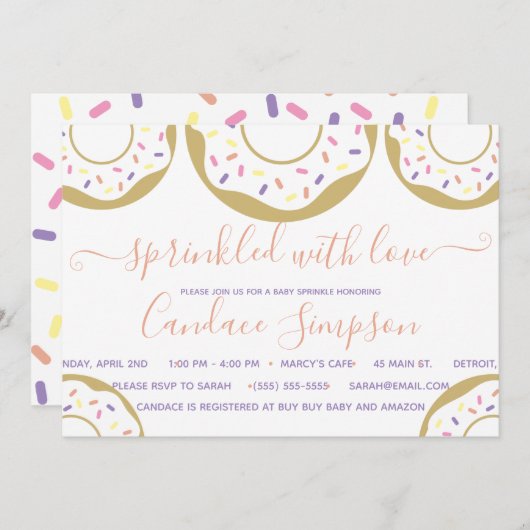 Invitation Saupoudrer de beignets d'amour Bébé Saupoudrer ros (Devant / Derrière)