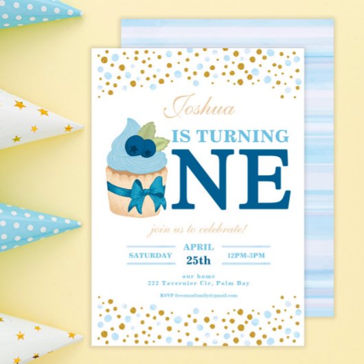 Invitation Saupoudrer de bleuets sucrés Cupcake 1er anniversa