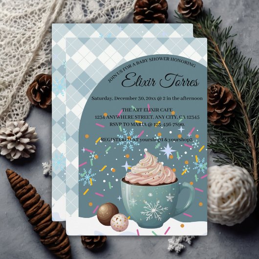 Invitation Saupoudrer de cacao chaud Baby shower de flocons d