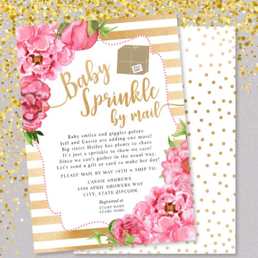 Invitation Saupoudrer de fleurs roses par baby shower postal