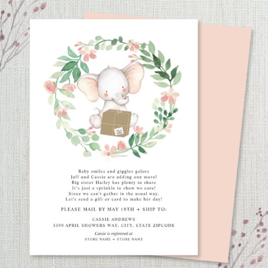 Invitation Saupoudrer d'éléphant floral brillant par courrier