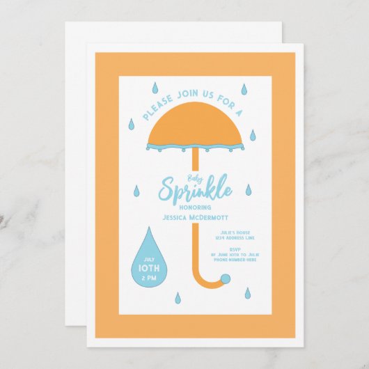 Invitation Saupoudrer Douche Parapluie mignon | Orange & Bleu (Devant / Derrière)