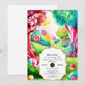 Invitation Saupoudrer l'aquarelle Candyland anniversaire (Devant / Derrière)