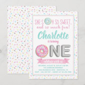 Invitation Saupoudrer le ballon à huile de Donut 1er annivers (Devant / Derrière)