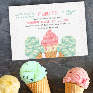 Invitation Saupoudrez de Fun Ice Cream 1er Anniversaire