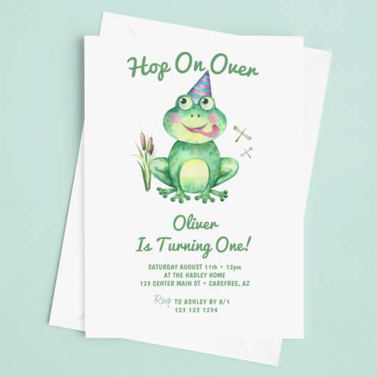 Invitation Sauter sur la grenouille verte 1er anniversaire