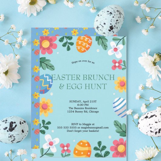 Invitation Sauter sur Pâques Brunch Chasse aux Oeufs Bunny Fl