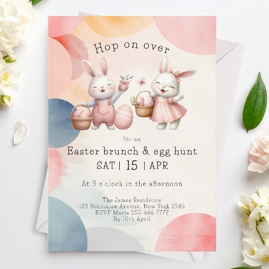 Invitation Sautez à pieds joints, brunch de Pâques lapin & ch