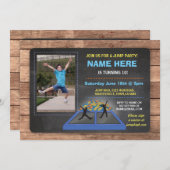 Invitation Sautez l'invitation bleu d'anniversaire de (Devant / Derrière)