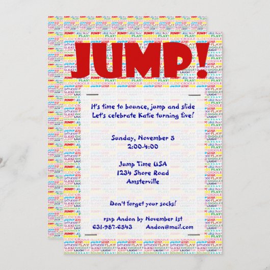 Invitation Sautez l'invitation de mots (Devant / Derrière)