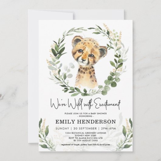 Invitation Sauvage Avec Une Verdure Excitante Baby shower Léo (Devant)