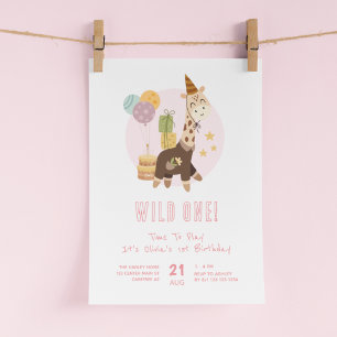 Invitation Sauvage Boho Fille Girafe 1er Anniversaire