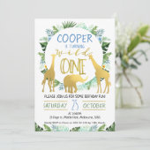 Invitation sauvage d'anniversaire d'animaux d'or (Debout devant)