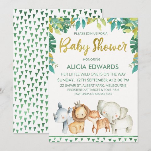 Invitation sauvage de baby shower de safari de (Devant / Derrière)