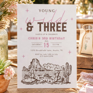Invitation Sauvage et Trois Cowgirl 3e Anniversaire Far West