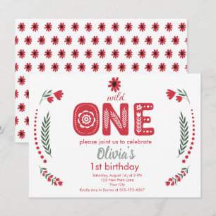 Invitation Sauvage - Fête d'anniversaire 1 an - Floral Rouge 