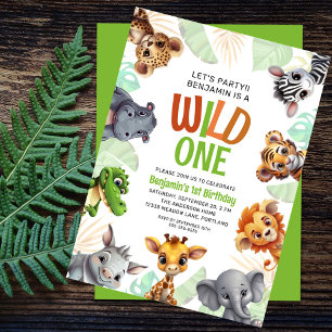 Invitation Sauvage Mignon Animal de la Jungle 1er Anniversair