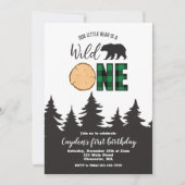 Invitation Sauvage Ourson Vert Buffalo Plaid Premier Annivers (Devant)