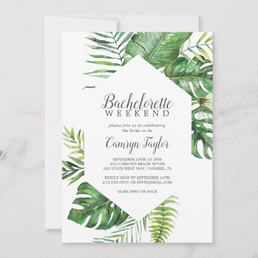 Invitation Sauvage Tropical Palm Bachelorette Week-end (Devant)