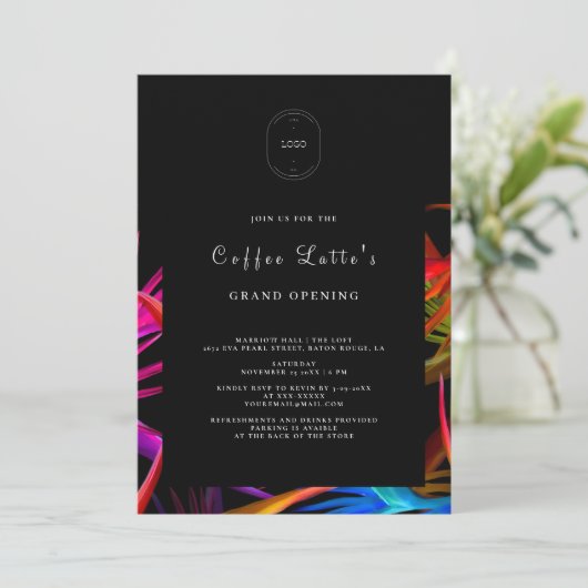 Invitation Sauvage Tropical Style Black Business Ouverture (Debout devant)