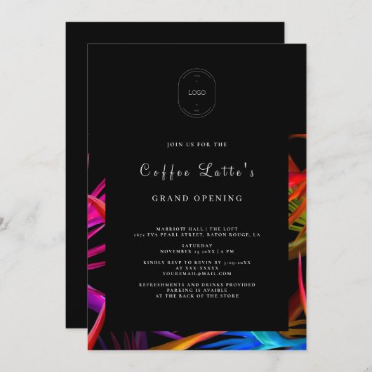 Invitation Sauvage Tropical Style Black Business Ouverture (Devant / Derrière)