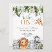 Invitation Sauvage Tropical Une Jungle Animaux Garçon 1er ann (Devant)