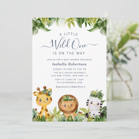 Invitation SAUVAGE UN | baby shower jungle (Debout devant)