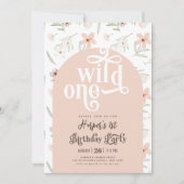 Invitation sauvage un pastel rose fleur sauvage Premier anniv (Devant)