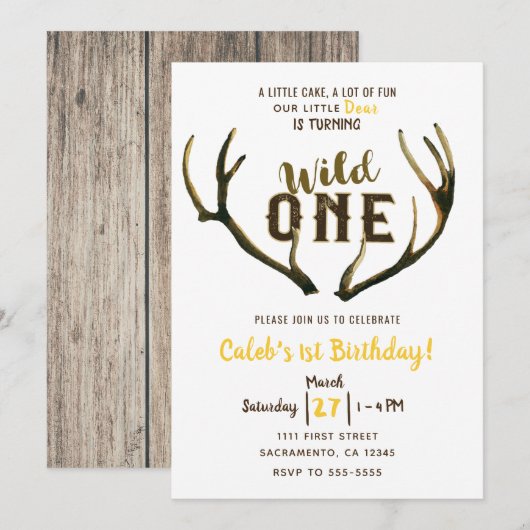 Invitation Sauvage une cerf bois rustique fête d'anniversaire (Devant / Derrière)
