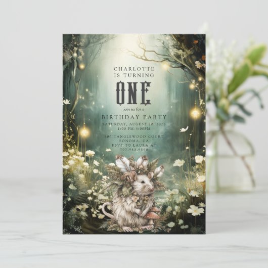 Invitation Sauvage Une Souris de Forêt Enchantée 1er annivers (Debout devant)