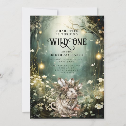 Invitation Sauvage Une Souris de Forêt Enchantée 1er annivers (Devant)