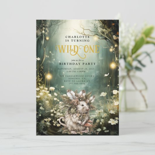 Invitation Sauvage Une Souris de Forêt Enchantée 1er annivers (Debout devant)