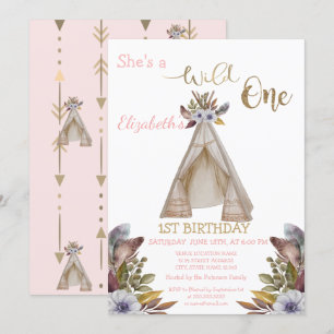 Invitation Sauvageon, Flèches, Tente, Fleurs Premier Annivers