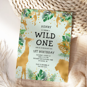 Invitation Sauvageon Safari Jungle Vert Or 1er Anniversaire