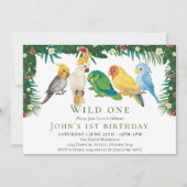 Invitation Sauvageon Tropical Parrots Exotiques Garçon 1er An (Devant)