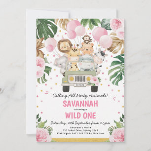 Invitation Sauvageone fille 1er anniversaire safari jungle