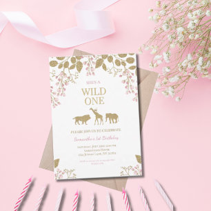 Invitation Sauvageonne 1ère Fille d'anniversaire rose et or
