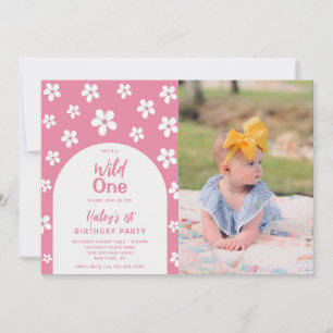 Invitation Sauvageonne Fleurie Photo Bébé Fille 1er Anniversa