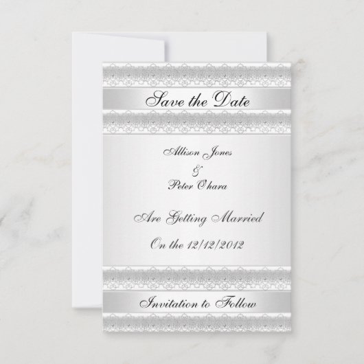 Invitation Sauvegarder la date argent blanc (Devant)