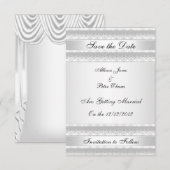 Invitation Sauvegarder la date argent blanc (Devant / Derrière)