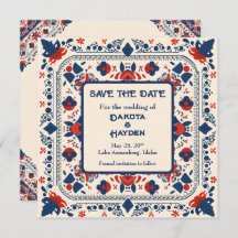 Sauvegarder la date, art folklorique floral, rouge