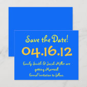 Invitation Sauvegarder la date bleu et jaune (Devant / Derrière)