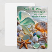 Invitation Sauvegarder la date de la plage Coquillages Verre (Devant / Derrière)